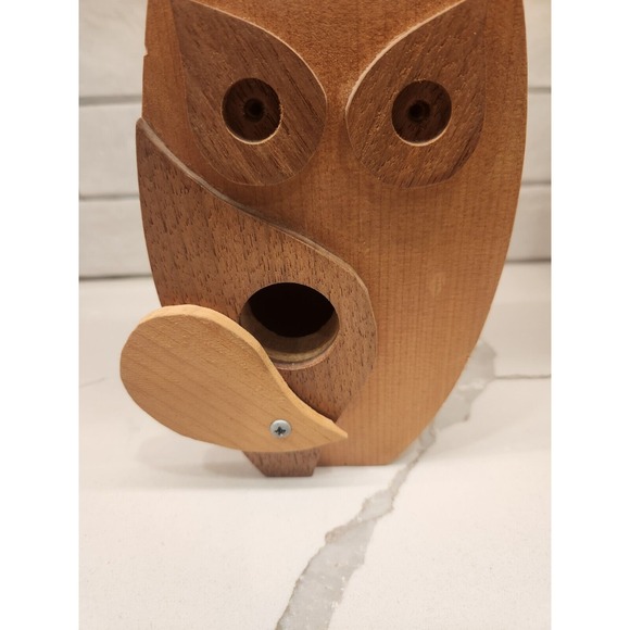Vintage Handmade Wood Owl Piggy Coin Bank With Moveable Wing To Remove The Money - Picture 11 of 12